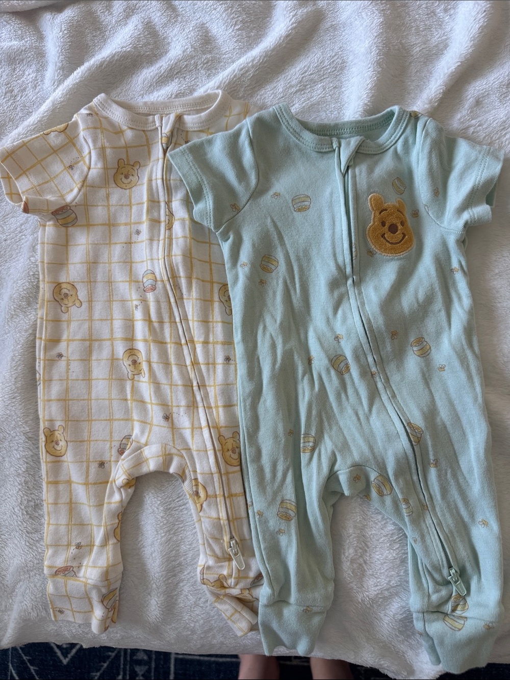 Winnie the Pooh Short-Sleeve One-Piece Rompers - Yellow & Light Blue